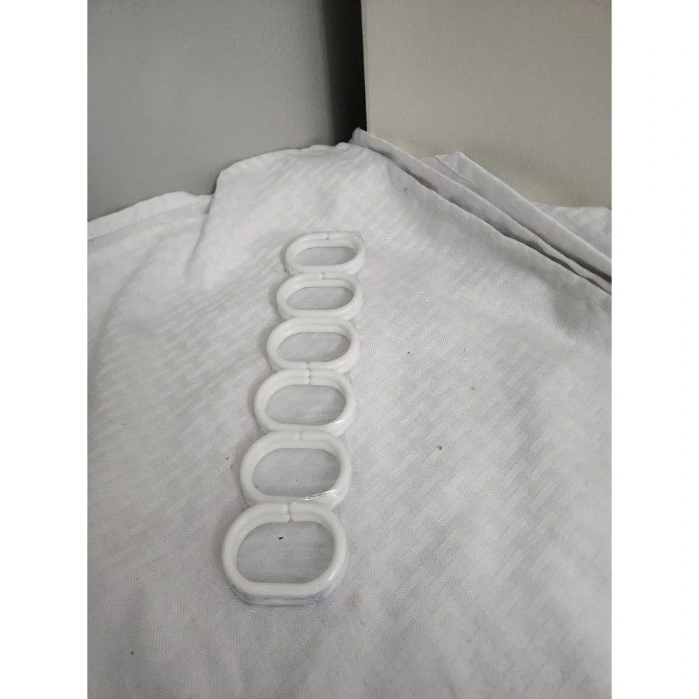 White Plastic Shower Curtain Rings Oval Hooks C-Shape 6 Pack Bathroom Hardware